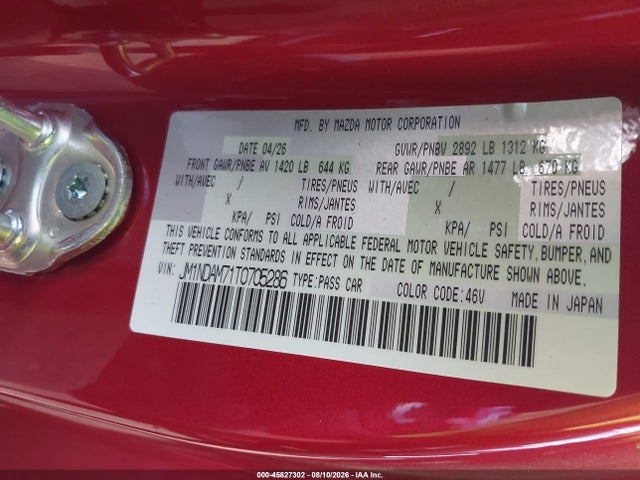 Aukcja sprzedaży 2026 Mazda Mx-5 Miata Rf Grand Touring, vin: JM1NDAM71T0705286, numer aukcji: 45827302