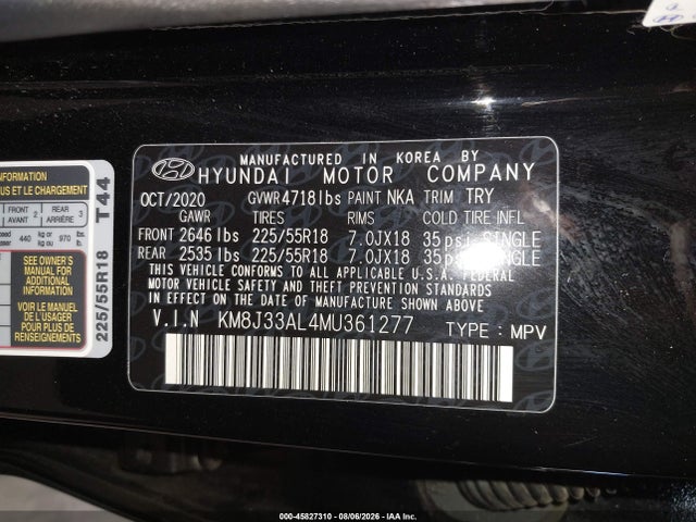 Продаж на аукціоні авто 2021 Hyundai Tucson Sel, vin: KM8J33AL4MU361277, номер лоту: 45827310