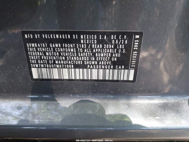 2026 Volkswagen Jetta Se მანქანა იყიდება აუქციონზე, vin: 3VW7W7BU0TM071008, აუქციონის ნომერი: 45827323