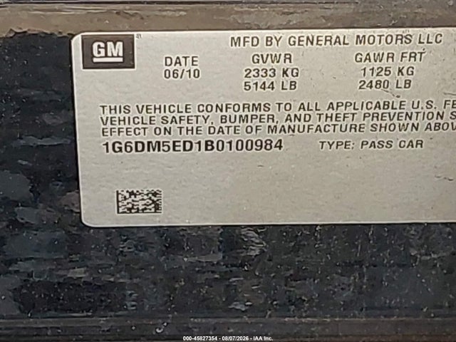 Продаж на аукціоні авто 2011 Cadillac Cts Performance, vin: 1G6DM5ED1B0100984, номер лоту: 45827354