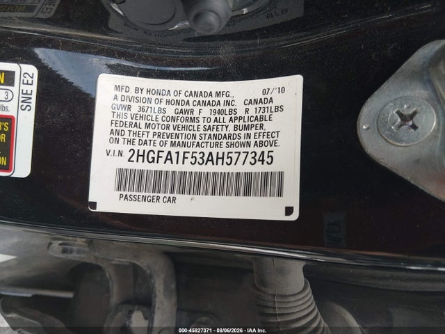 Aukcja sprzedaży 2010 Honda Civic Lx, vin: 2HGFA1F53AH577345, numer aukcji: 45827371