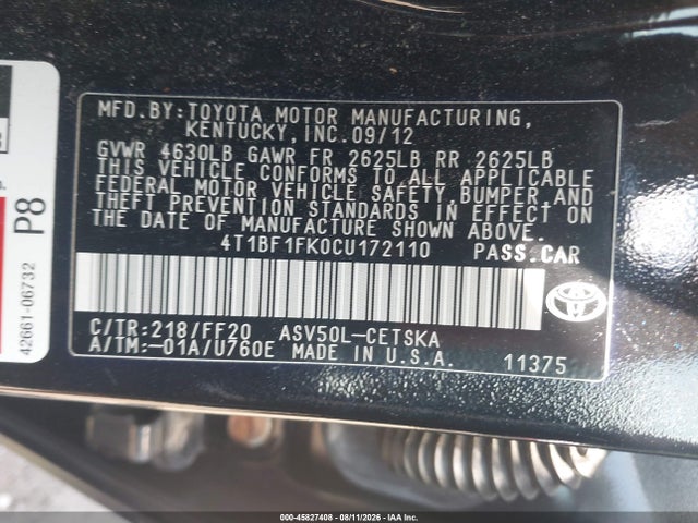 Продажа на аукционе авто 2012 Toyota Camry Se Limited Edition, vin: 4T1BF1FK0CU172110, номер лота: 45827408