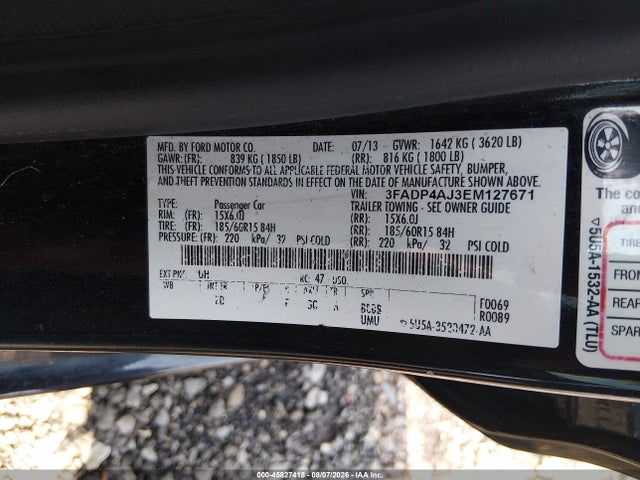 Продажа на аукционе авто 2014 Ford Fiesta S, vin: 3FADP4AJ3EM127671, номер лота: 45827418