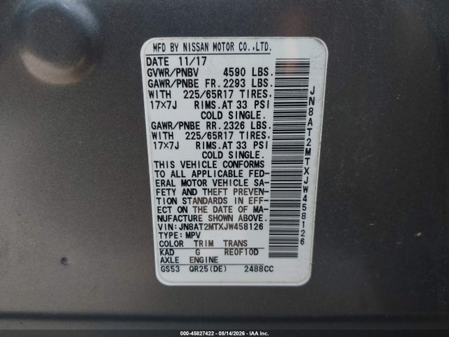 Aukcja sprzedaży 2018 Nissan Rogue S, vin: JN8AT2MTXJW458126, numer aukcji: 45827422