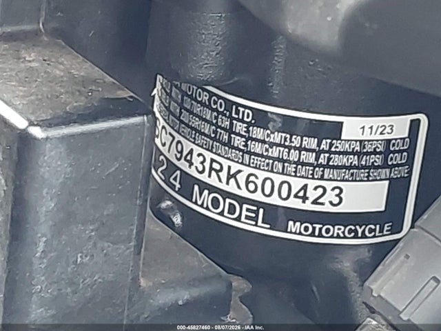 Aukcja sprzedaży 2024 Honda Gl1800 B, vin: JH2SC7943RK600423, numer aukcji: 45827460