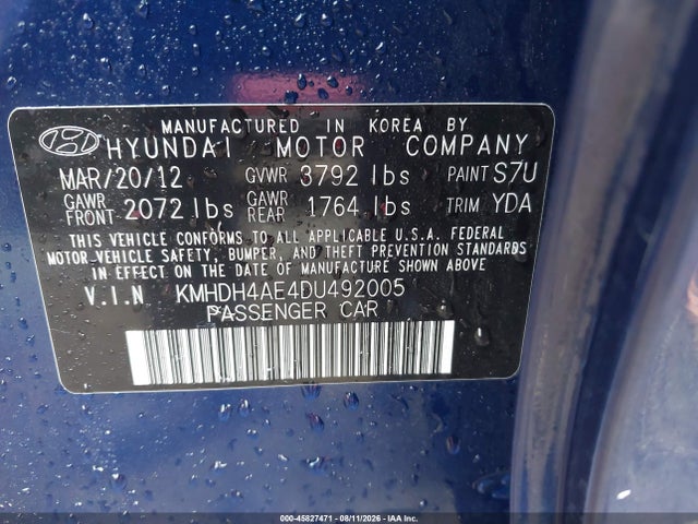 2013 Hyundai Elantra Gls მანქანა იყიდება აუქციონზე, vin: KMHDH4AE4DU492005, აუქციონის ნომერი: 45827471