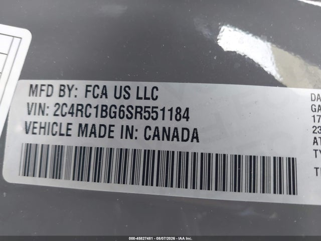 Aukcja sprzedaży 2025 Chrysler Pacifica Select, vin: 2C4RC1BG6SR551184, numer aukcji: 45827481