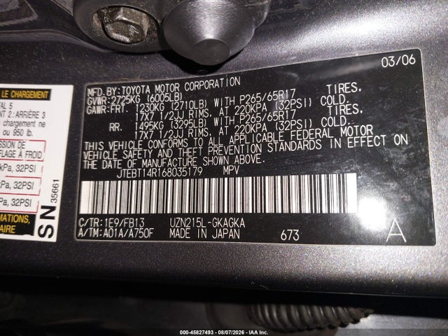 Продажа на аукционе авто 2006 Toyota 4runner Sr5 Sport V8, vin: JTEBT14R168035179, номер лота: 45827493