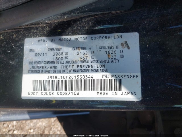 45827511 :رقم المزاد ، JM1BL1UF2C1530344 vin ، 2012 Mazda Mazda3 I Sport مزاد بيع