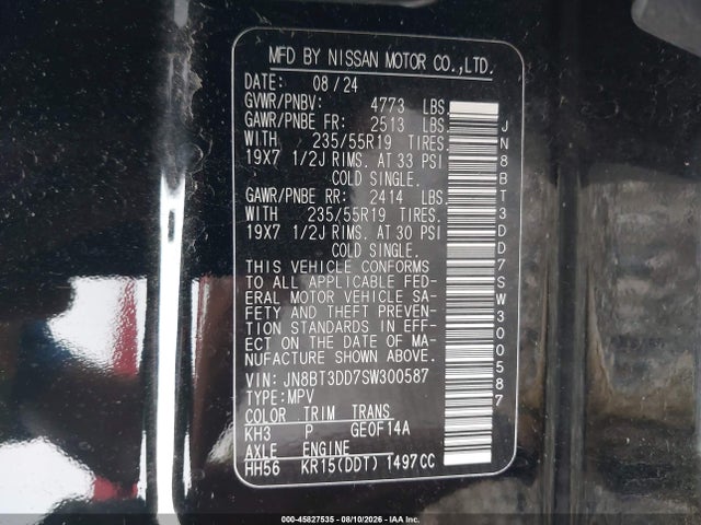 2025 Nissan Rogue Platinum Intelligent Awd მანქანა იყიდება აუქციონზე, vin: JN8BT3DD7SW300587, აუქციონის ნომერი: 45827535