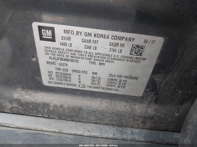 Aukcja sprzedaży 2017 Buick Encore Preferred Ii, vin: KL4CJFSB3HB188163, numer aukcji: 45827539