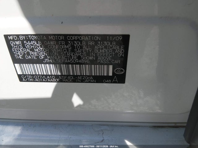 Продажа на аукционе авто 2010 Lexus Ls 460, vin: JTHBL5EF4A5094896, номер лота: 45827550