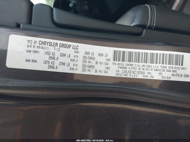 Продажа на аукционе авто 2014 Jeep Grand Cherokee Limited, vin: 1C4RJFBT4EC187649, номер лота: 45827554