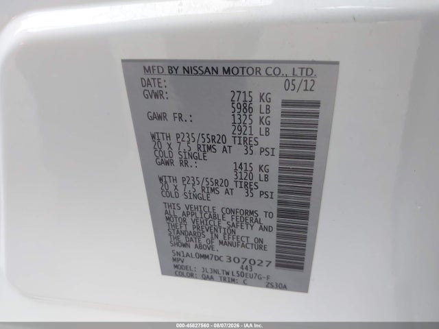 Продаж на аукціоні авто 2013 Infiniti Jx35, vin: 5N1AL0MM7DC307027, номер лоту: 45827560