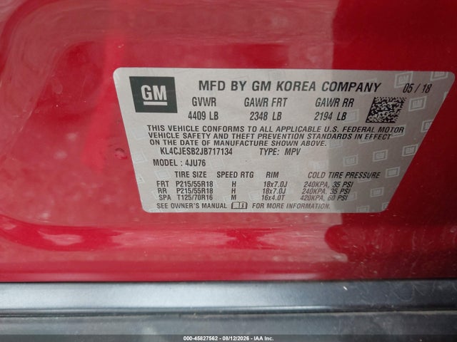 Aukcja sprzedaży 2018 Buick Encore Preferred, vin: KL4CJESB2JB717134, numer aukcji: 45827562