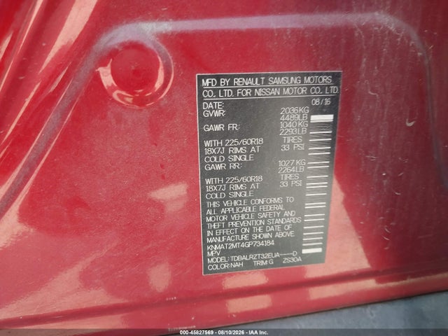 2016 Nissan Rogue Sl მანქანა იყიდება აუქციონზე, vin: KNMAT2MT4GP734184, აუქციონის ნომერი: 45827569