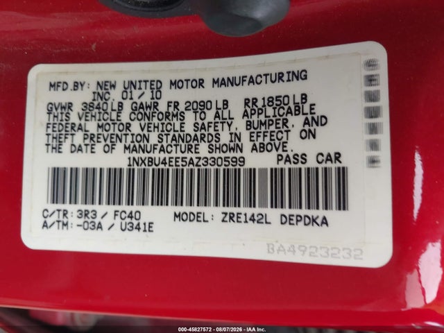 Продаж на аукціоні авто 2010 Toyota Corolla Le, vin: 1NXBU4EE5AZ330599, номер лоту: 45827572