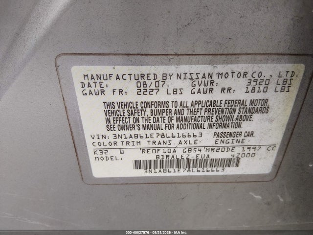 2008 Nissan Sentra 2.0s მანქანა იყიდება აუქციონზე, vin: 3N1AB61E78L616663, აუქციონის ნომერი: 45827576