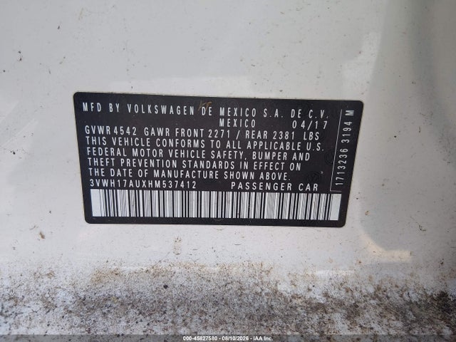 45827580 :رقم المزاد ، 3VWH17AUXHM537412 vin ، 2017 Volkswagen Golf Alltrack Tsi S/tsi Se/tsi Sel مزاد بيع