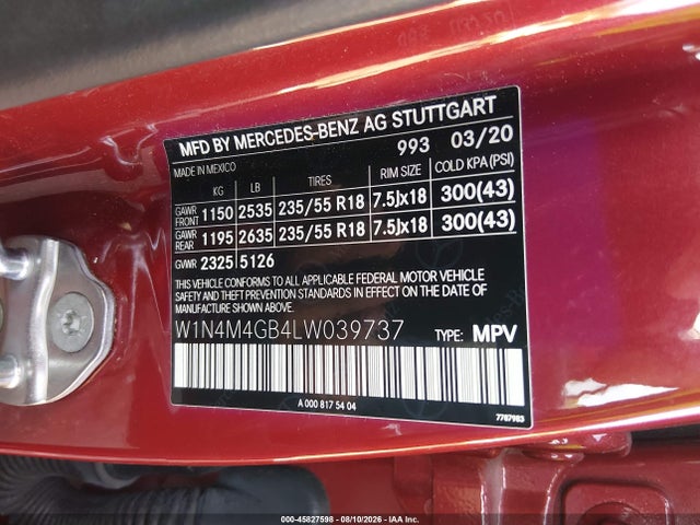 Продаж на аукціоні авто 2020 Mercedes-benz Glb 250, vin: W1N4M4GB4LW039737, номер лоту: 45827598