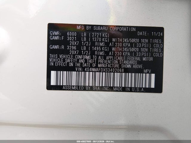 Aukcja sprzedaży 2025 Subaru Ascent Onyx Edition 7-passenger, vin: 4S4WMAFDXS3402068, numer aukcji: 45827600