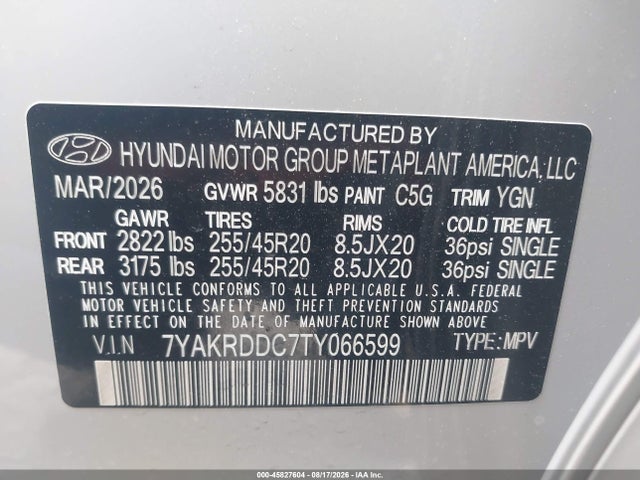 2026 Hyundai Ioniq 5 Limited მანქანა იყიდება აუქციონზე, vin: 7YAKRDDC7TY066599, აუქციონის ნომერი: 45827604