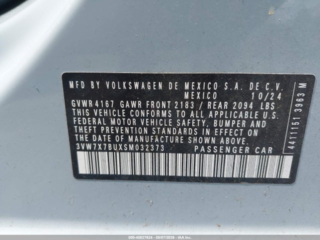 Продаж на аукціоні авто 2025 Volkswagen Jetta 1.5t Se, vin: 3VW7X7BUXSM032373, номер лоту: 45827624