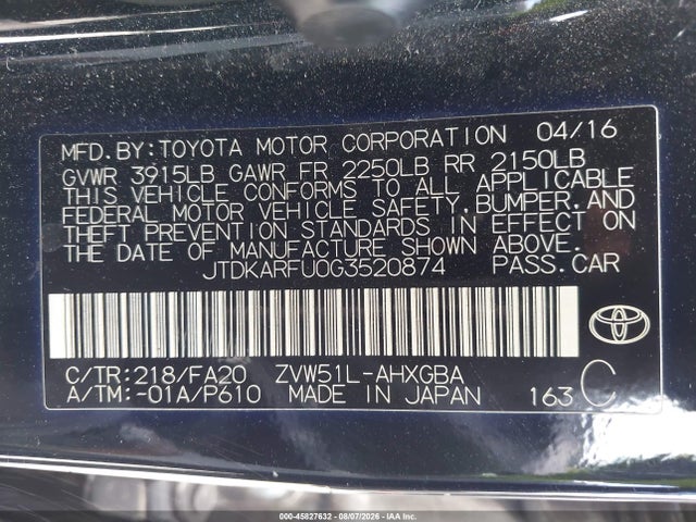 Toyota Prius Three 2016 JTDKARFU0G3520874 Image 9