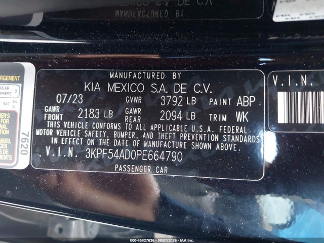 Aukcja sprzedaży 2023 Kia Forte Gt-line, vin: 3KPF54AD0PE664790, numer aukcji: 45827636