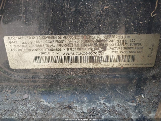 Aukcja sprzedaży 2009 Volkswagen Jetta Tdi, vin: 3VWRL71KX9M070751, numer aukcji: 45827640