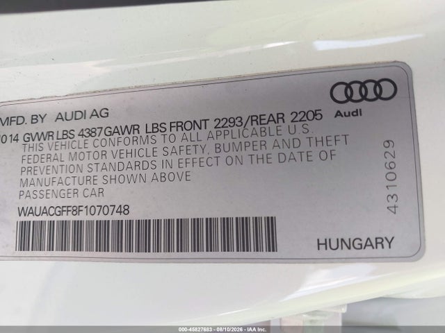 Продаж на аукціоні авто 2015 Audi A3 1.8t Premium, vin: WAUACGFF8F1070748, номер лоту: 45827683