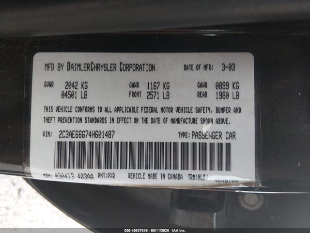 Aukcja sprzedaży 2004 Chrysler 300m, vin: 2C3AE66G74H601487, numer aukcji: 45827689