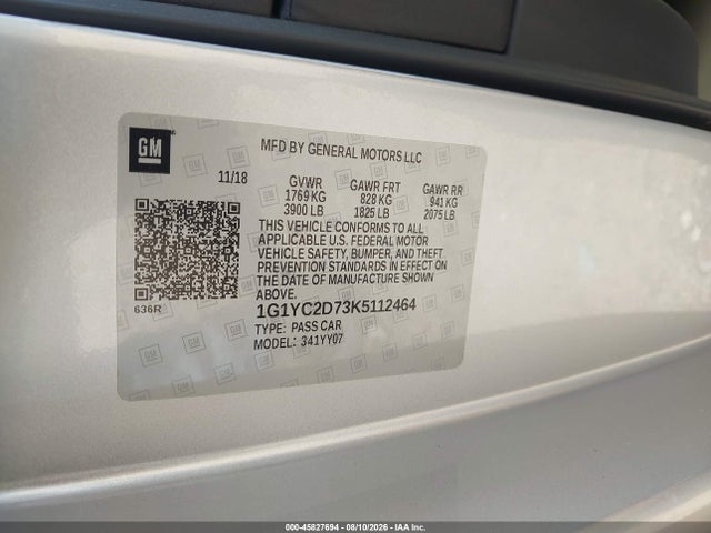 Продажа на аукционе авто 2019 Chevrolet Corvette Stingray, vin: 1G1YC2D73K5112464, номер лота: 45827694