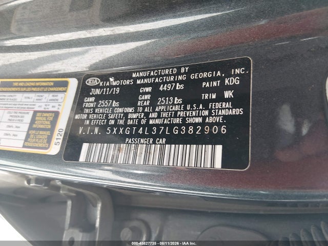 2020 Kia Optima Lx მანქანა იყიდება აუქციონზე, vin: 5XXGT4L37LG382906, აუქციონის ნომერი: 45827735