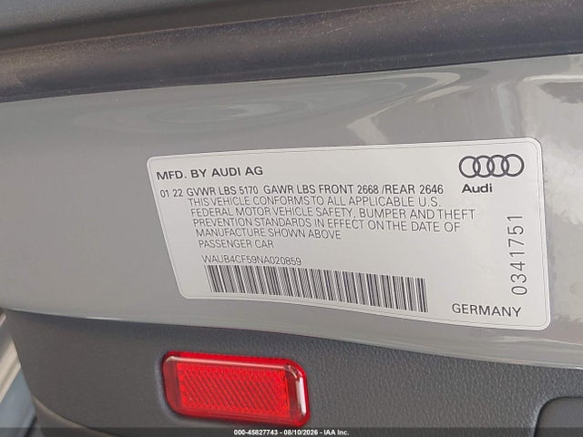 WAUB4CF59NA020859 Audi S5 Sportback Prestige Tfsi Quattro Tiptronic
