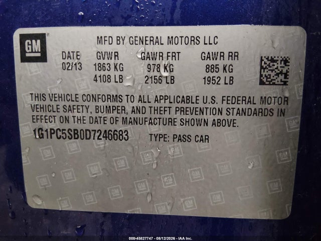 Продаж на аукціоні авто 2013 Chevrolet Cruze 1lt Auto, vin: 1G1PC5SB0D7246683, номер лоту: 45827747