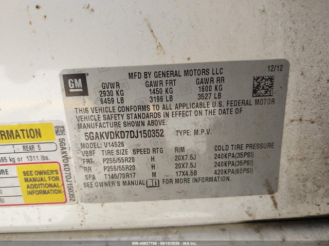 2013 Buick Enclave Premium მანქანა იყიდება აუქციონზე, vin: 5GAKVDKD7DJ150352, აუქციონის ნომერი: 45827758