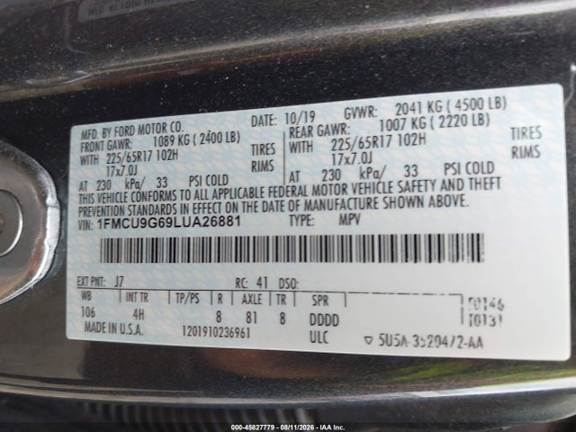 Ford ESCAPE SE 2020 1FMCU9G69LUA26881 Image 9