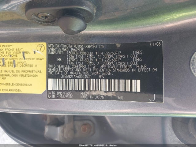 Продаж на аукціоні авто 2006 Toyota Highlander Hybrid V6, vin: JTEEW21AX60024530, номер лоту: 45827781