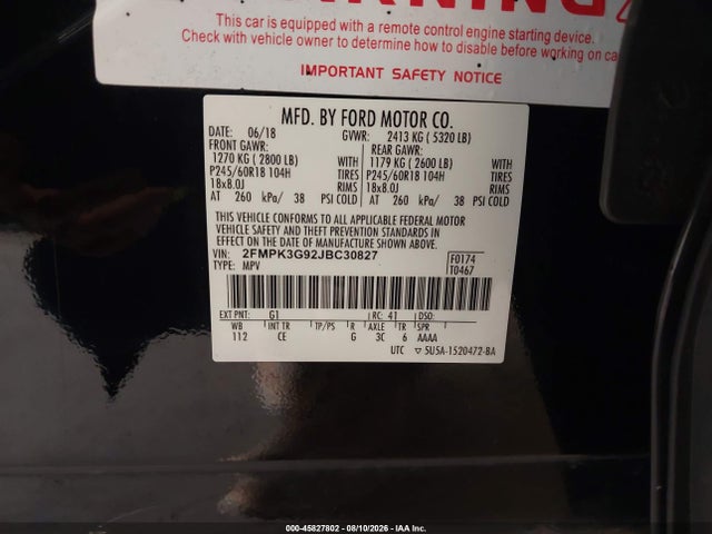 Aukcja sprzedaży 2018 Ford Edge Se, vin: 2FMPK3G92JBC30827, numer aukcji: 45827802