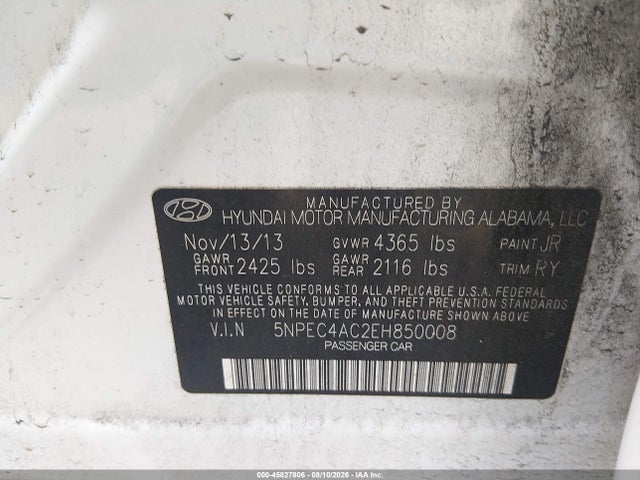 Продаж на аукціоні авто 2014 Hyundai Sonata Se, vin: 5NPEC4AC2EH850008, номер лоту: 45827806