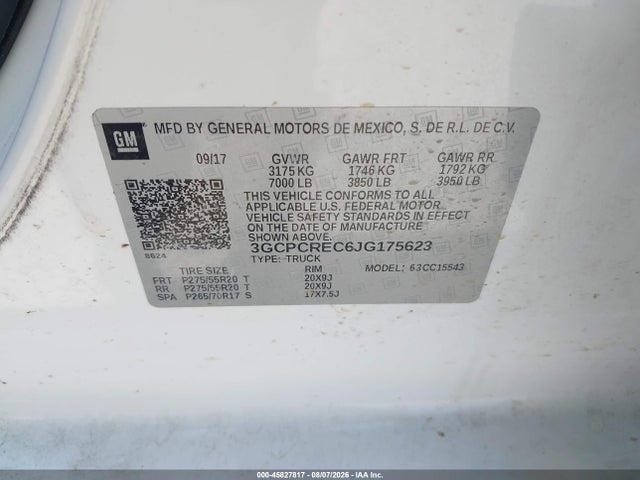 Auction sale of the 2018 Chevrolet Silverado 1500 1lt, vin: 3GCPCREC6JG175623, lot number: 45827817