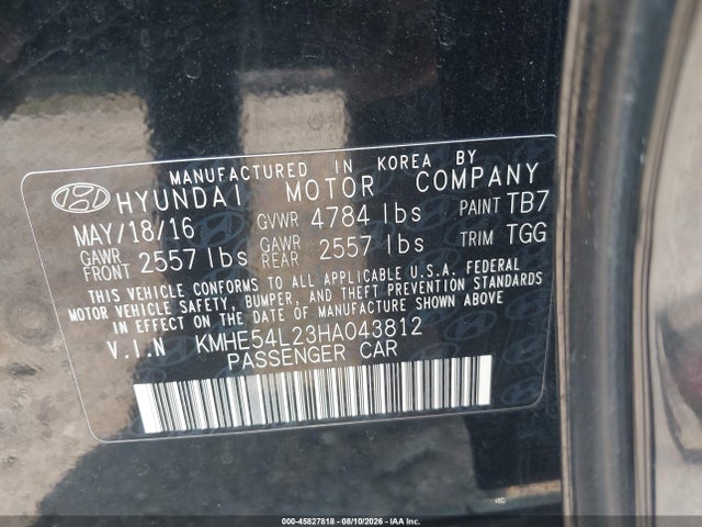 Продажа на аукционе авто 2017 Hyundai Sonata Plug-in Hybrid Limited, vin: KMHE54L23HA043812, номер лота: 45827818