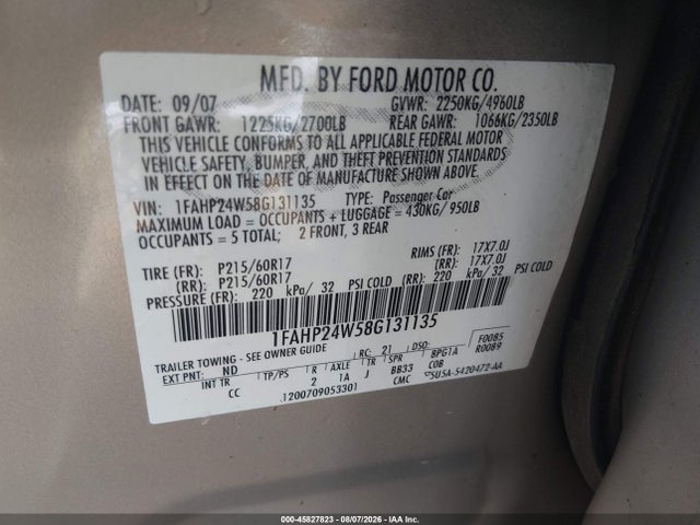 Aukcja sprzedaży 2008 Ford Taurus Sel, vin: 1FAHP24W58G131135, numer aukcji: 45827823