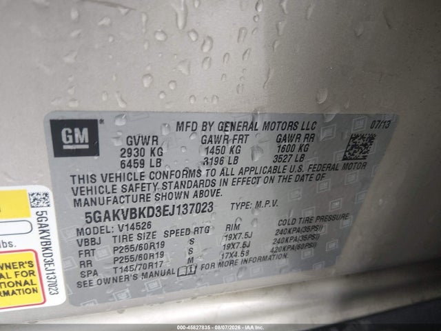 2014 Buick Enclave Leather მანქანა იყიდება აუქციონზე, vin: 5GAKVBKD3EJ137023, აუქციონის ნომერი: 45827835