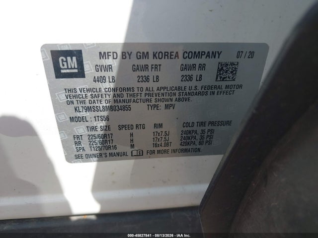 Продаж на аукціоні авто 2021 Chevrolet Trailblazer Awd Activ, vin: KL79MSSL8MB034855, номер лоту: 45827841