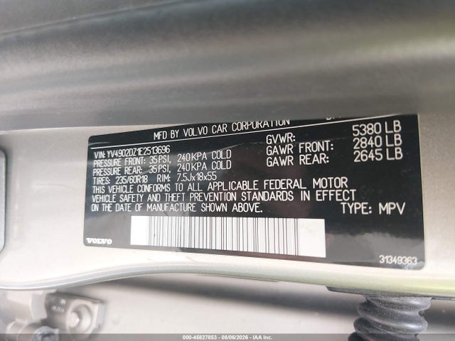Aukcja sprzedaży 2014 Volvo Xc60 3.0l Premier Plus, vin: YV4902DZ1E2513696, numer aukcji: 45827853