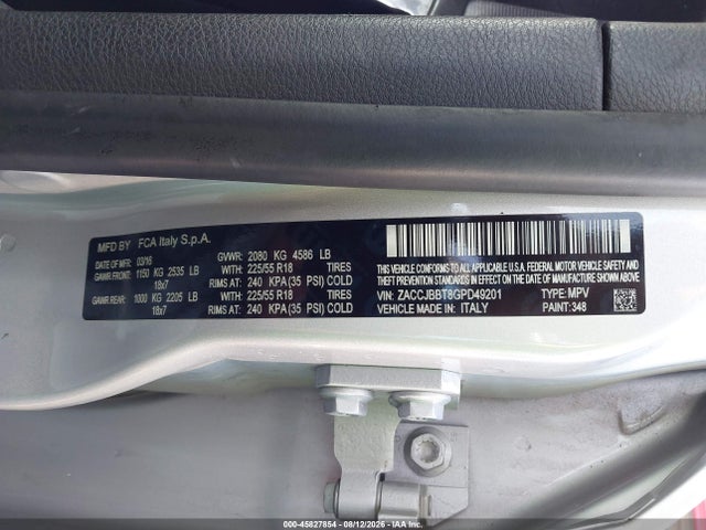 Aukcja sprzedaży 2016 Jeep Renegade Latitude, vin: ZACCJBBT8GPD49201, numer aukcji: 45827854