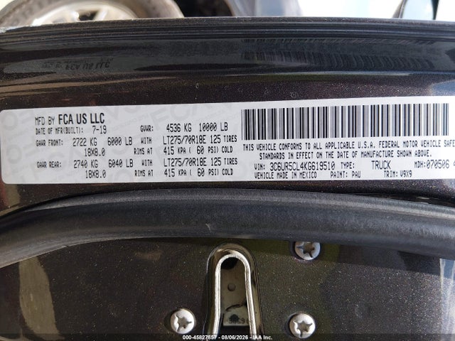 2019 Ram 2500 მანქანა იყიდება აუქციონზე, vin: 3C6UR5CL4KG619510, აუქციონის ნომერი: 45827857