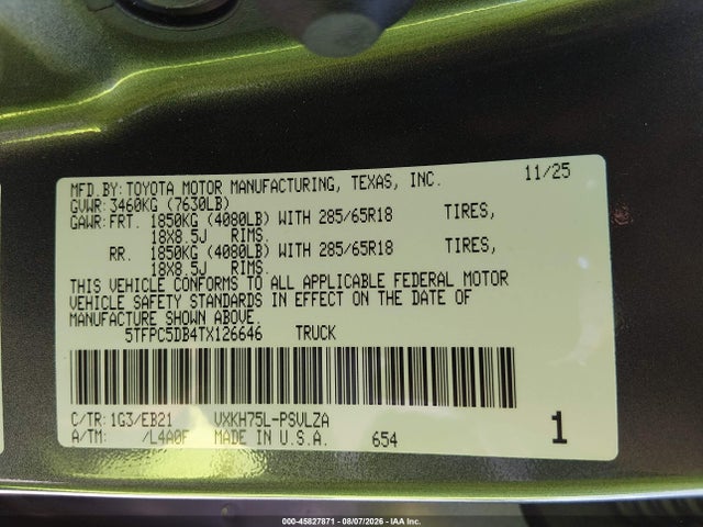 Aukcja sprzedaży 2026 Toyota Tundra Hybrid Trd Pro Hybrid Crewmax 5.5' Bed, vin: 5TFPC5DB4TX126646, numer aukcji: 45827871